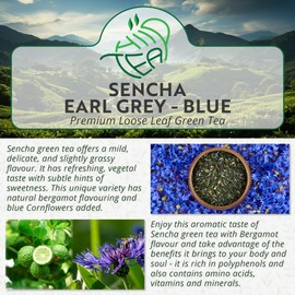 China Sencha Earl Grey Blue - Premium Green Loose Leaf Tea with Bergamot Flavour & Cornflowers (175g, Earl Grey - Blue)