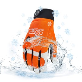 Vgo... 1Pair Chainsaw Winter Gloves,12-Layer Chainsaw Protection on Both Hands Back,Cow leather(S,Hi-Viz Orange,CA9760FLWP)