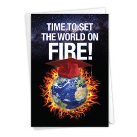 Set The World On Fire - Happy Graduation Day Card with Envelope (4.63 x 6.75) - Celestial Theme Graduate Appreciation Note Card - Humorous Congrats Greeting Stationery for Students, Scholar C6779GDG