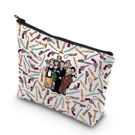 Clue Movie Makeup Bag Clue Movie Gifts Clue Weapon Gift White & Peacock & Scarlet & Green & Mustard Zipper Bag (Green Dress UK)
