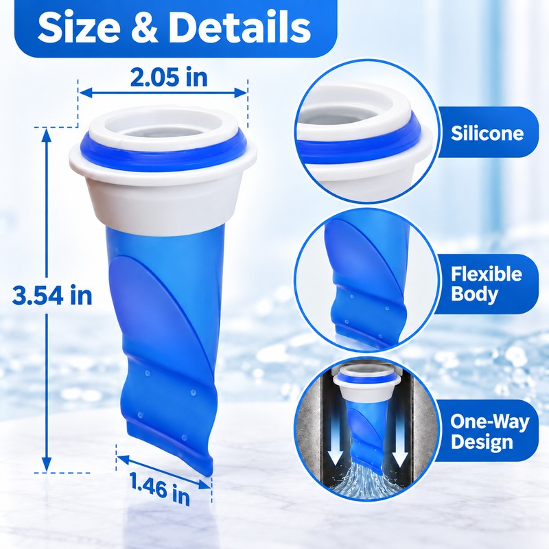 6-Piece Adjustable Silicone Floor Drain Trap – One-Way Backflow Preventer