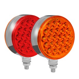 NeaLia 4" Round Pedestal Fender Lights, 48 LED Double Face Turn Signal Light for Semi Truck Trailer Towing, 2PCS Amber Red Marker Tail Light for Tractor RV Brake Running Turning