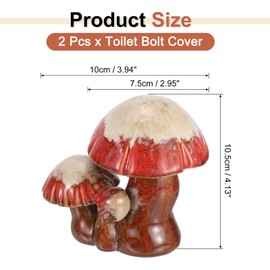 sourcing map 2 Pcs Toilet Bolt Covers, Ceramics Toilet Bolt Caps Mushroom Decor Covers Cute Mushroom Toilet Screw Cover Caps for Decor Bathroom 3.94"x2.95"x4.13"(L*W*H), Red