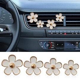 4PCS Daisy Air Vent Clips, Cute Flower Air Freshener Clip, Car Air Conditioning Outlet Clip, Car Diffuser Vent Clip Charm, Car Interior Decorations Accessories for Women (White)