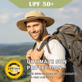 TOP-EX Sun Hat for Men & Women UPF 50- Wide Brim, Waterproof, Breathable & Adjustable for Summer, Fishing, Hiking, Safari - Lightweight & Packable Outdoor Hat Khaki M/L
