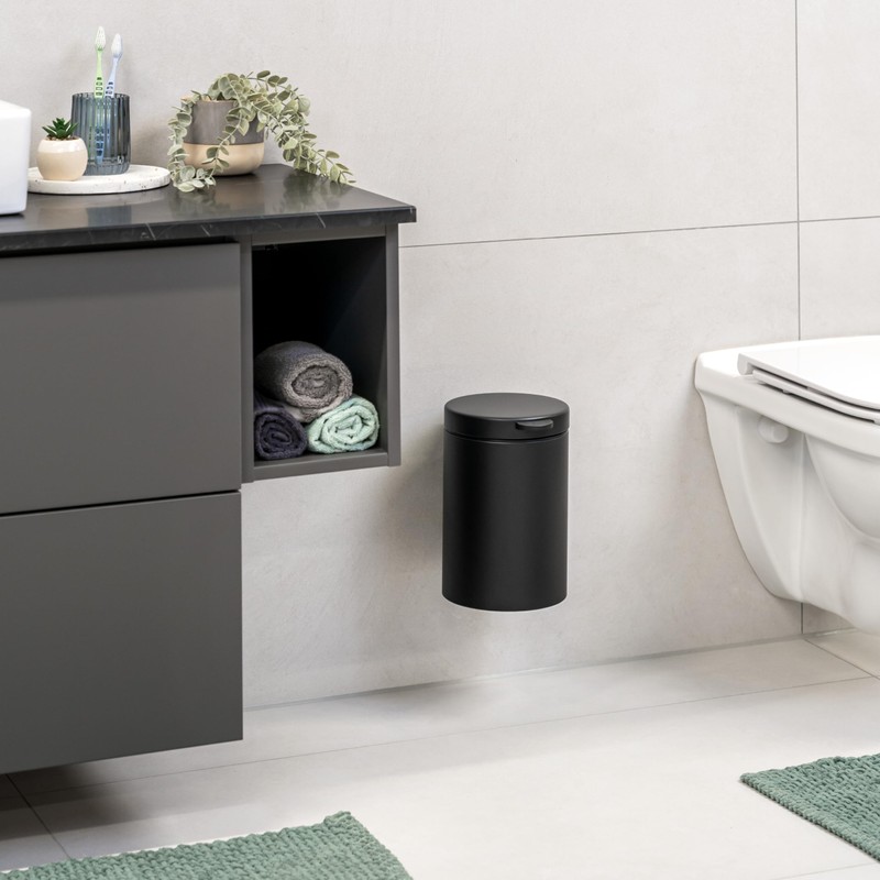 bremermann Wall-Mounted Cosmetic Bin, 3 Litres, Bathroom Bin, 2-Way Mounting,