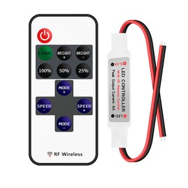 11key RF Mini Wireless Remote LED Controller DC5-24V for 3528 5050 5630 LED Tape Lights, RF Dimmer for Single Color LED Strip Lights, LED Light Remote Replacement for Shelf, Home Room Light