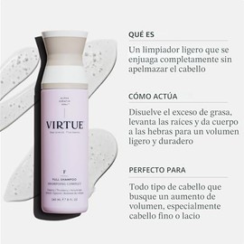 Virtue - Champú voluminizador completamente libre de sulfatos, engrosador del cabello, seguro para todo tipo de cabello, seguro para el color