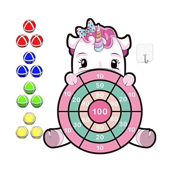 Unicorn Gifts for Girls, 63cm Velcro Dartboard Game Unicorn Toys for Girls Age 3-7, Girls Toys Birthday Party Tossing Game for Kids 4-8, Girls Gifts Christmas Stocking Fillers for Kids 3+