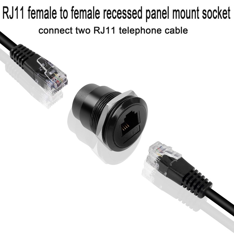QIANRENON RJ11 Embedded Threaded Fixed Mount Adapter CAT3 RJ11 6P4C