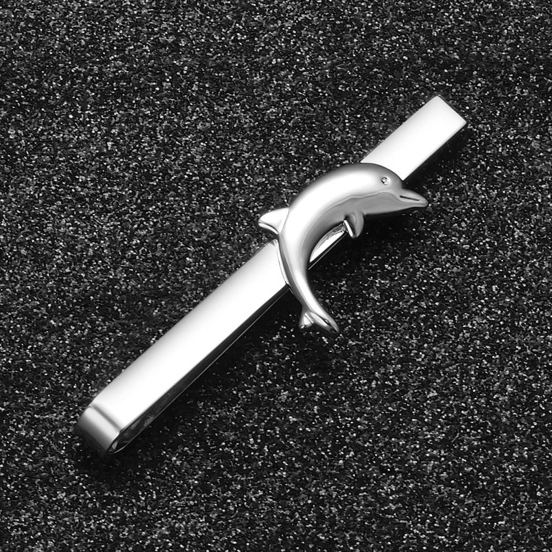 Asienice Men's Tie Clip Dolphin Silver Narrow Stainless Steel Men's
