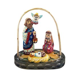 Needzo Nativity Scene Set Christmas Decoration Virgin Mary Joseph Baby Jesus Angel Russian Wooden Hand Made Painted 7 Inch,