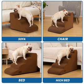 4-Step Dog Stairs and Ramp for Beds or Couches – Non-Slip Sturdy Pet Steps for Small Dogs and Cats,17.4" H,Brown