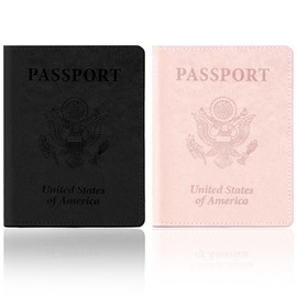 Black and Rose Gold Passport Holder, 2 PCS Passport Holder for Travel, Travel Passport Holders Must Haves for Women Men, Passport Cover Passport Wallet Case Holders for Travels Cruise Ship Essentials