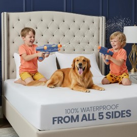 Utopia Bedding Waterproof 5-Sided Mattress Protector King Size, Premium Breathable Mattress Cover, Fitted Style with Stretchable Pockets (White)