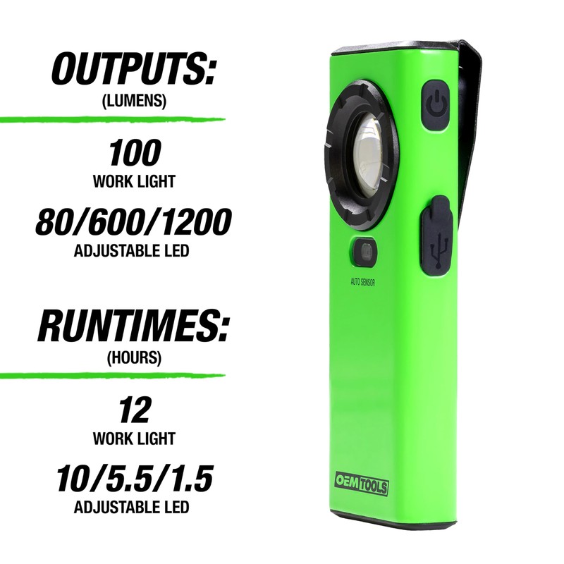 OEMTOOLS 32122 1200LM Flat Flashlight, Dual Mode Rechargeable Pocket Flashlight,