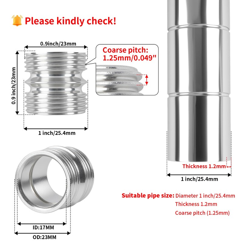 HOWDIA 1.2mm/ 0.047" Coarse Thread Connectors for 25.4mm/ 1" Outside