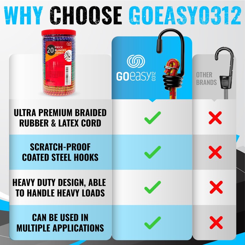 GOEASY0312 Premium Bungee Cords Heavy Duty - 17 Piece Bungee