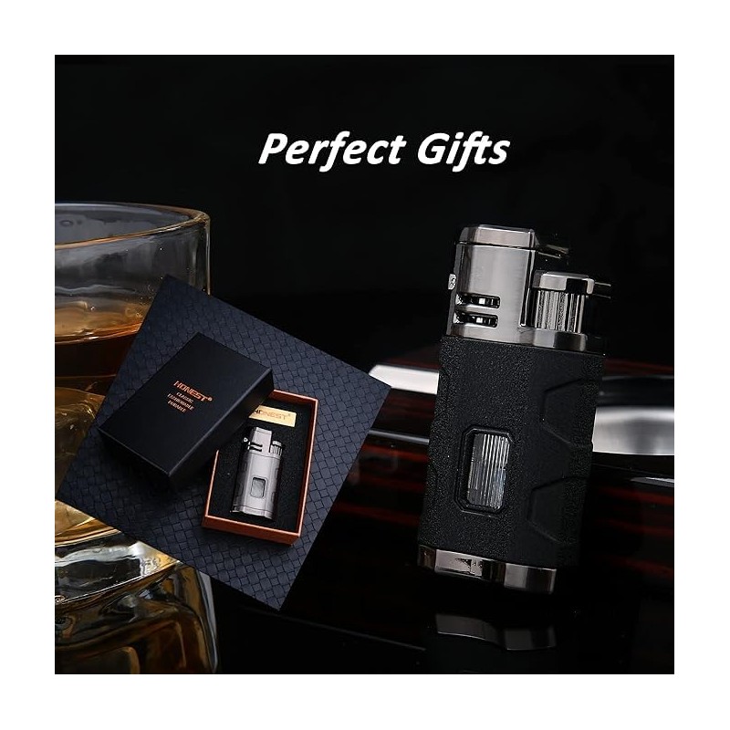 PROMISE Metal Lighter Triple Jet Flame Refillable Butane Lighter Windproof