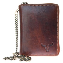 Glazed Genuine Leather Biker's Leather Wallet with Metal Chain