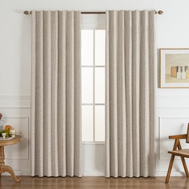 Gleantdeco Blackout Curtains 84 Inch 2 Panels - 100% Light Blocking Thermal Insulated Noise Reducing, Linen Blend with Hooked Pleat, Boho Farmhouse Drapes for Bedroom Living Room (Natural Linen)