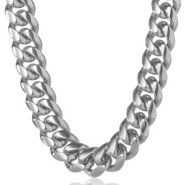 TRIPOD JEWELRY Men's Hip Hop Miami Cuban Link Chain or Bracelet - 14K or White Gold Plated Stainless Steel Cuban Link Choker Gold Chains Necklace (White Gold - 10mm, 26.00)