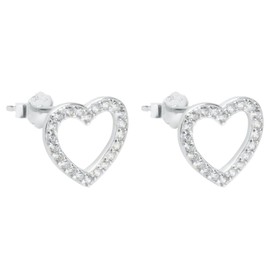 ENTREPLATA 925 Sterling Silver Microseting Earrings for Women Girls Pair Small Earrings with White Cubic Zirconia Shiny Heart, Sterling Silver, Not applicable.