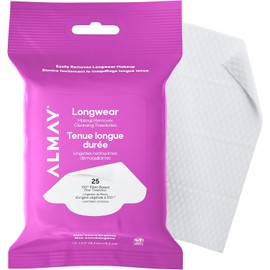 Almay Biodegradable Longwear Makeup Remover Cleansing Towelettes, Hypoallergenic, Cruelty Free, Fragrance free, Dermatologist Tested, 25 Makeup Remover Wipes
