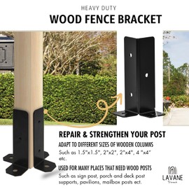 Adjustable Metal Deck Post Anchor, LAVANE Set of 4 Wood Fence Base Brackets Fit 1.5x1.5 / 2x2 / 2x4 / 4x4 inch Post, Reversible Heavy Duty Half Column Post Base for Pergola Railing Mailbox