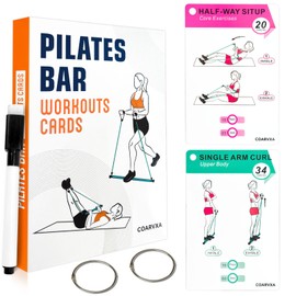 COARVXA Pilates Bar Workouts for Women-58 Exercise Cards with Pilates Stick Work Out Postures，ncludes 4-Week Challenge,2 Rings& Dry-Erase for Easy Organization-Home, Gym or Studio (Orange)