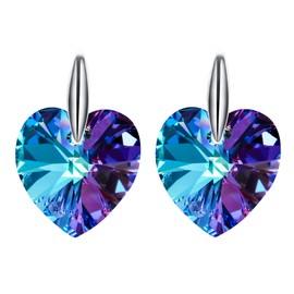 EleQueen 925 Sterling Silver Vitrail Light Austrian Crystal Love Heart Stud Dangle Earrings for Women Girls, Valentine's Day/Mother's Day/Christmas Jewelry Gift for Girlfriend/Mom