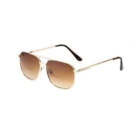 Calabria 1106SB Pilot Metal BiFocal Reading Sunglasses +2.50 Gold/Brown Men Women Designer Trendy Bi-Focal Sunglass Readers
