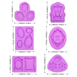 Marco de fotos para fondant, paquete de 6 marcos de fotos, corona de flores, moldes de silicona para decoración de pasteles, pasta de goma de azúcar, galletas, resina y arcilla polimérica