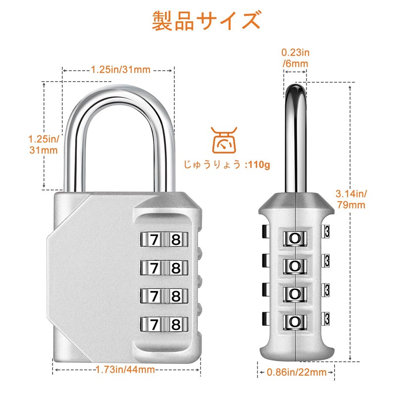 NAGE Padlock, Dial, 4 Digit Dial, Anti-Theft Locker, School, Corporate,