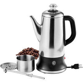 Happybuy 12-Cup Electric Coffee Percolator with Stainless Steel Construction, Heat-Resistant Handle, Keep Warm Feature, Quick Brewing, and Easy-Pour Spout, Silver