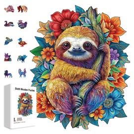 GLOBLELAND 200Pcs Sloth Wooden Jigsaw Puzzles for Toddler Children Learning Colorful Jungle Sloth Jigsaw Puzzles for Preschool Learning Birthday Gifts