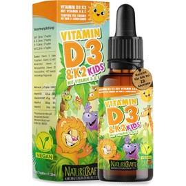 Vegan Vitamin D3 + K2 Drops for Kids & Adults: With Vitamins A & E, Neutral Taste (20 ml, 6-22 Month Supply)