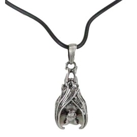 Ebros Gift Sleeping Slumber Vampire Dracula Nocturnal Bat Jewelry Pewter Alloy Medallion Charm Pendant With Rubber Cord Necklace As Unisex Fashion Accessory