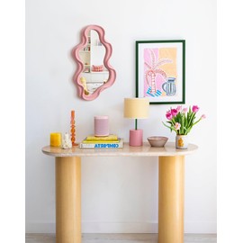 TEIPAI Wavy Mirror Wall Decor for Living Room, 13.8x29.7 Asymmetrical Wall Mounted Mirror with Velvet Touch for Girly Bedroom Decoration, Unique Home Accent for Modern Room Aesthetics (Light Pink)