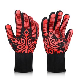 Comsmart BBQ Gloves, Heat Resistant Gloves, Silicone Non-Slip Grill Gloves, Fireproof Oven Gloves BBQ Grill Accessories for Grilling, Barbecue, Cooking, Baking, Short, Red