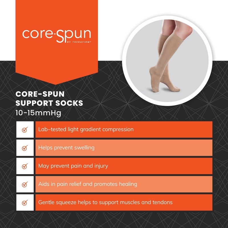 Core-Spun 10-15mmHg Medical Light Graduated Knee High Compression Socks (Khaki,