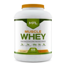MFL Muscle Whey Protein l 28g of Protein l 8g BCAAs l Keto Friendly l Low Carbs l 5 lbs. (Vanilla Bean)