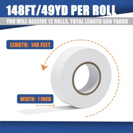 KIWIHUB 12 Pack White Flagging Tape, Non Adhesive Surveyors Tape, Neon Tree Marking Ribbon, Great Visual Labeling for Boundaries and Hazardous Areas Marking, 1 in. x 150 ft