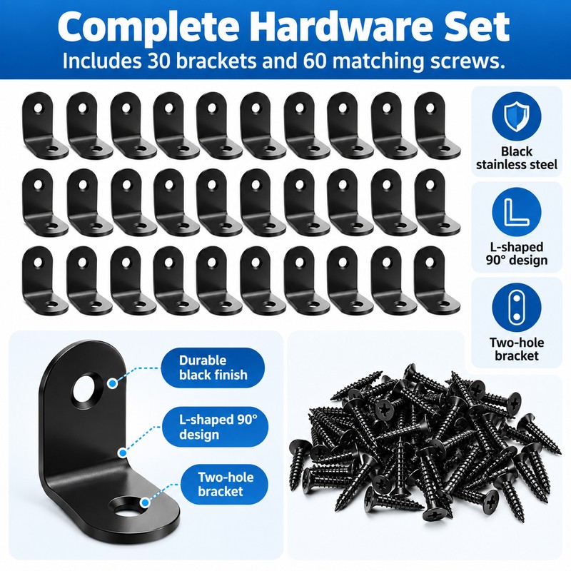 L-Shaped Corner Brackets for Wood Furniture – Black Stainless Steel