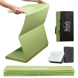 Travel Yoga Mat + Carry Bag + 2 Yoga Blocks, 6mm 7-fold Workout Mat, Easy to Store, Anti-Slip Folding Exercise Mat for Yoga, Pilates, Home Workouts, and Floor Exercises