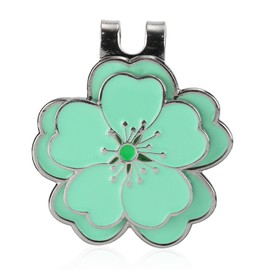 lasuroa 1pcs Magnetic Golf Ball Marker with Hat Clip, Green Flower Shape Golf Ball Marker Set Decoration Accessories for Men Women Golfer
