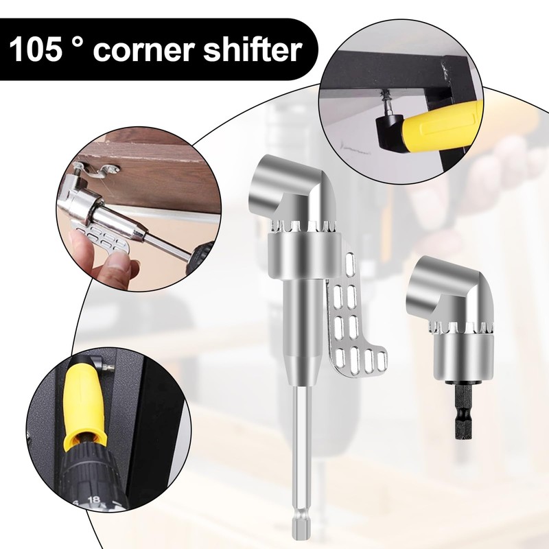 105° Angle Wrench Attachment Adapter, 2 Pieces Drill Hex Shank