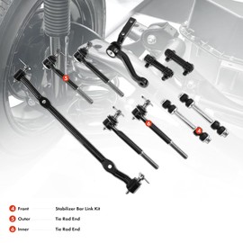 A-Premium Set of 10, Front Sway Bar Link, Inner Outer Tie Rod End, Compatible with Chevy Malibu, El Camino, Monte Carlo, GMC Caballero, Buick Regal, Century, Oldsmobile Cutlass, Pontiac Bonneville