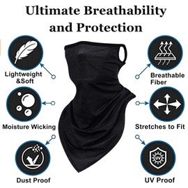 EasyULT Multifunctional Scarf, Winter Neckerchief, Neck Warmer, Warm Fleece Lined Neck Warmer, Windproof, Elastic with Ear Loops, for Motorcycle, Running, Hiking, Cycling (Black)