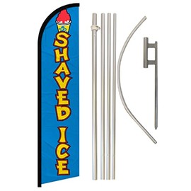 Shaved Ice Windless Banner Advertising Flag & Pole Kit - Perfect for Food Trucks, Theme Parks, Carnivals